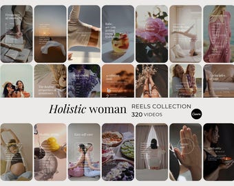 Holistic Woman 320 Instagram Reels, Inspirational Female Wellness Social Media Videos, Aesthetic Inspirational Canva Templates with Quotes