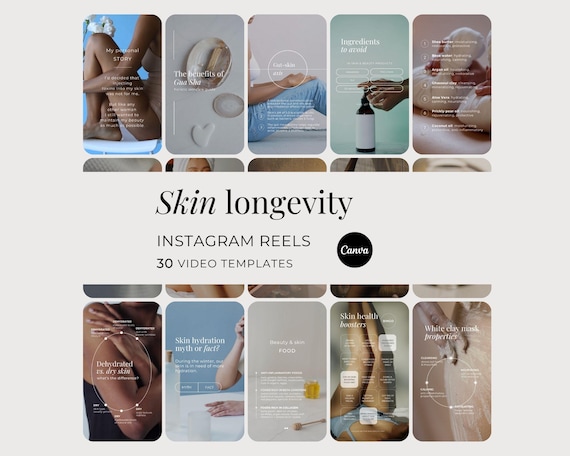 Skin Longevity Instagram Reels, Clean Beauty Customizable Social Media Videos, Women's Toxin-Free Done For You Canva Templates