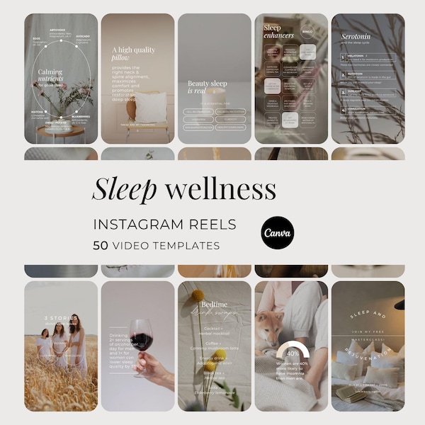 Holistic Sleep Instagram Reels and Stories, Women's Wellness Customizable Social Media Videos, Female Health Done-For-You Canva Templates