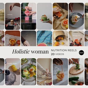 Holistic Woman Instagram Nutrition Reels, Minimalist Food & Drinks Social Media Done-For-You Videos, Female Health Quotes Canva Templates