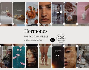 Hormones 200 Instagram Reels Bundle, Endocrine Health Social Media Videos, Female Wellness Editable Canva Templates for TikTok + Facebook