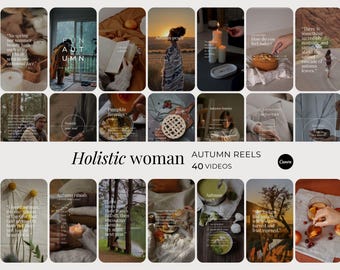 Holistic Woman Autumn Instagram Reels, Inspirational Female Wellness Editable Social Media Videos,  Slow Living Fall Quotes Canva Templates