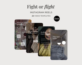 Fight or Flight Instagram Reels, Nervous System Trauma Stress Responses Social Media Videos, Vagus Nerve Polyvagal Theory Canva Templates