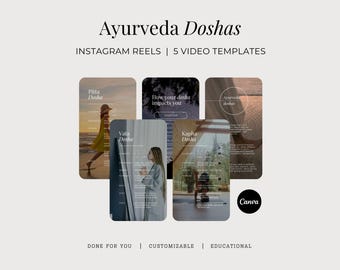 Ajurwedyjskie Doshas Instagram Reels, Vata, Pitta, Kapha Gotowe dla Ciebie Filmy w mediach społecznościowych, Holistyczne Wellness Personalizowane Szablony Canva