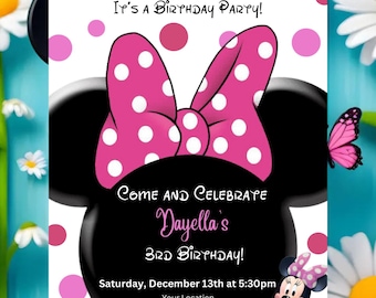 Minnie Mouse Birthday Invitation - Minnie Pink Polka Dot Birthday ...