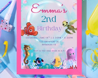 Finding Nemo Birthday Invitation, Girly Under The Sea Party (Digital Invite)