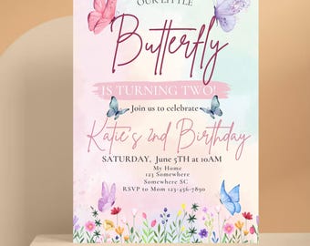 Pastel Butterfly Birthday Invitation: Editable Digital Invite (Canva Template)