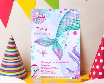 Barbie Mermaid Party Invitation: Editable Template (Digital Download)