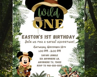 Safari Mickey Mouse Wild One Birthday Invitation (Digital)