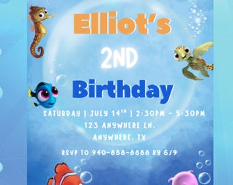 Finding Nemo Birthday Invitation, Under The Sea Party (Digital Invite)