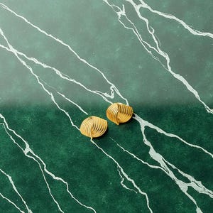 Gold Textured Stud Earrings | Retro Intersecting Stainless Steel Earrings | Waterproof Statement Jewelry for Women | Bold Layered Look