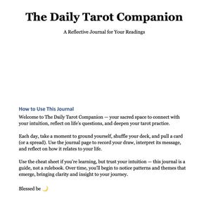 May include: A white journal titled "The Daily Tarot Companion" with the subtitle "A Reflective Journal for Your Readings." The text includes instructions on how to use the journal, encouraging reflection and intuition.