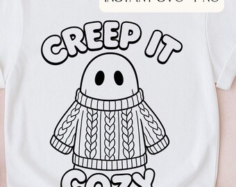Creep It Cozy SVG | Cute Halloween Ghost in Sweater svg | Fall Halloween SVG for Cricut & Silhouette | Cozy Fall Ghost | Spooky Season SVG