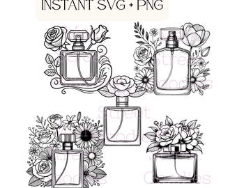 Perfume Bottle SVG Bundle, Floral Perfume SVG, Minimalist Outline Perfume Clipart, Luxury Beauty svg, Cricut DIY Crafts, Digital Download