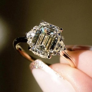 2.5 Ct Emerald Cut Moissanite Engagement Ring, Moissanite Engagement Ring, Hidden Halo Emerald Cut Ring, Wedding Ring, Diamond Gift Ring