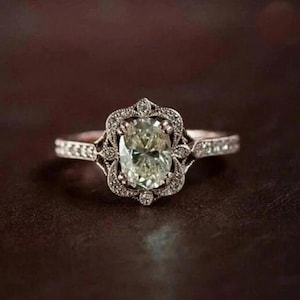 Vintage Wedding Ring, Antique Vintage Art Deco Diamond Ring, 1.5 CT Oval Cut Moissanite Engagement Ring, Milgrain Ring 14K Rose Gold Ring