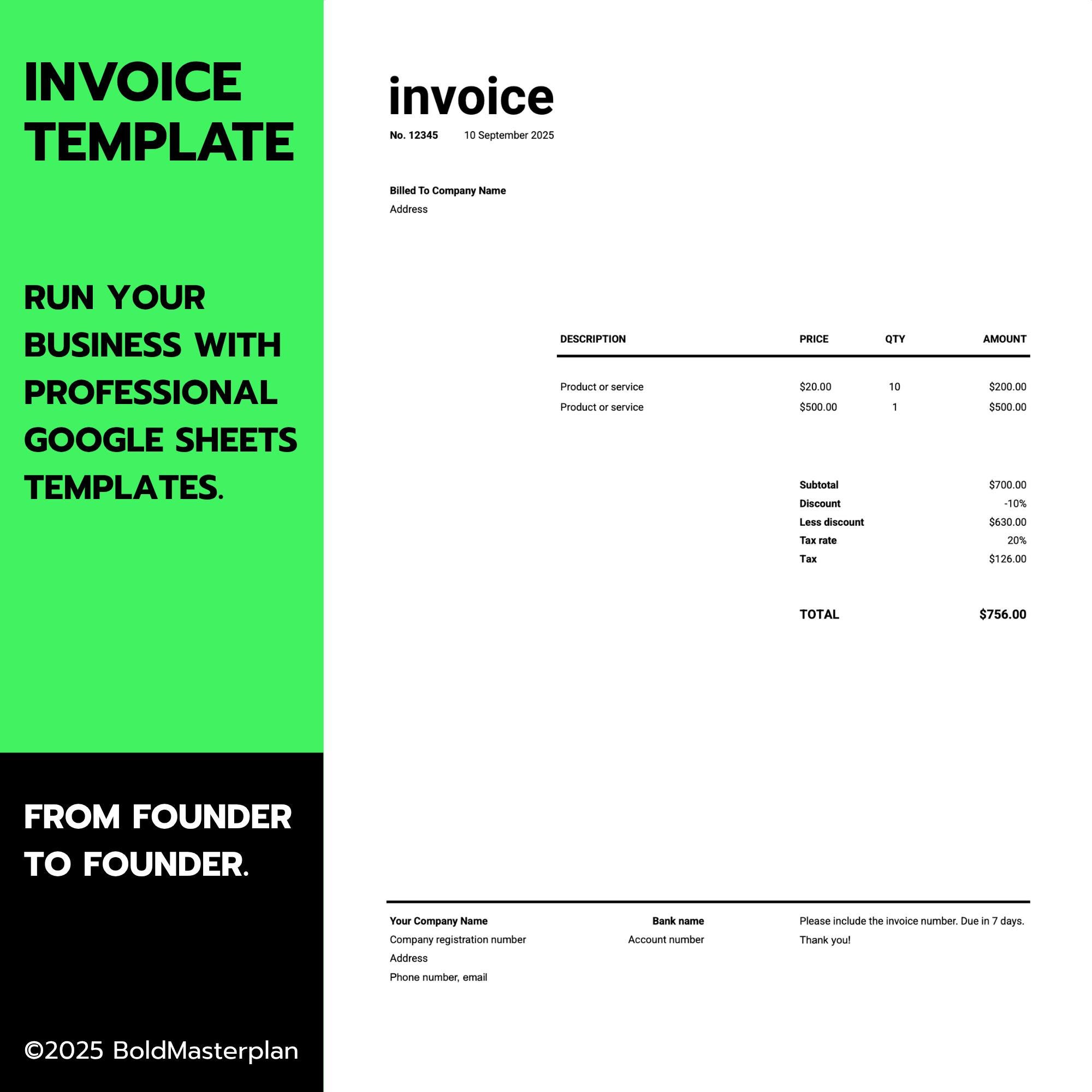 Editable Invoice Templates (google Sheets) - Etsy