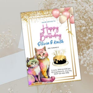 Cute Cat Birthday Invitation Template – Editable Kitten Birthday Invitation | Editable Pink Girls Birthday Invite | Canva Template,Kitty
