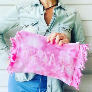 Hand-Dyed Pink Denim Fringe Clutch: Beachy Barbiecore Bag