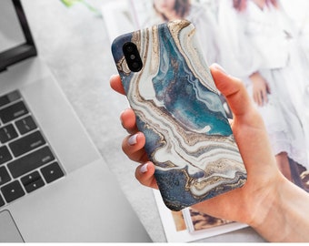 Teal Blue Marble Art Phone Case Gold Gold Glitter iPhone Case  iPhone X Case iPhone XS Case iPhone XR Case iPhone XS Max Case Nf