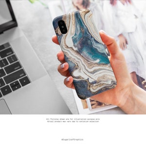 Teal Blue Marble Phone Case: Gold Glitter Style (iPhone, Samsung, Pixel)