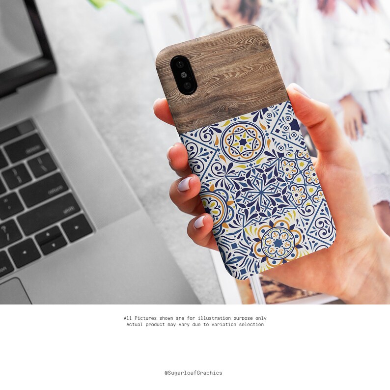 Portuguese Tile Phone Case Wood Grain Pattern iPhone Case Blue iPhone X Case iPhone XS Case iPhone XR Case iPhone XS Max Case Nf