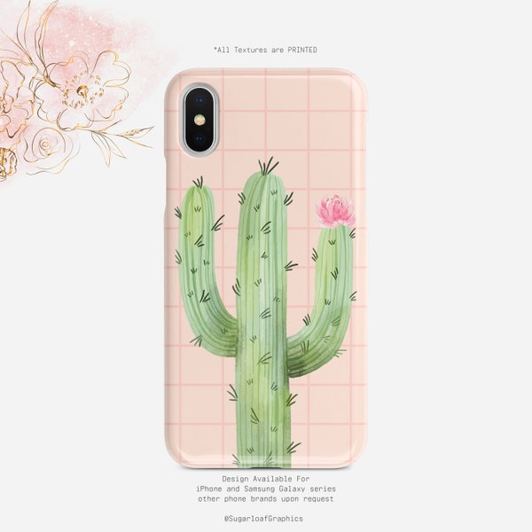 Cactus Coral Peach Pink Plaid Phone Case Floral iPhone Case  iPhone X Case iPhone XS Case iPhone XR Case iPhone XS Max Case Nf