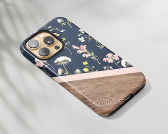 Botanical Garden iPhone 14 Pro Max Navy Blue Pink Floral iPhone 14 Plus iPhone SE4 Samsung Note 20 Ultra S22 Plus S21 FE A51 A72 A90 5G Case