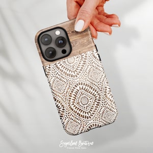 Coque de portable mandala bohème, motif ethnique marron et beige, design tribal élégant, élégant et chic, coque pour iPhone et Samsung