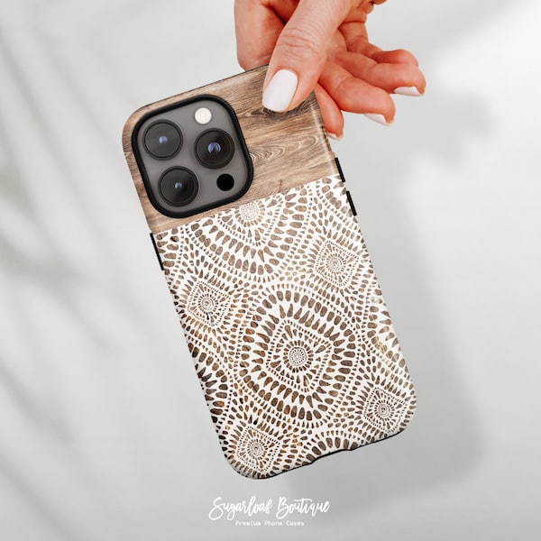 Funda de teléfono con diseño de mandala: Boho Tribal en marrón y beige (compatible con iPhone y Samsung)