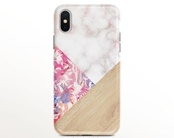 Floral Marble Phone Case Wood Grain iPhone Case Watercolor  iPhone X Case iPhone XR Case iPhone XS Case iPhone XS Max Case Nf