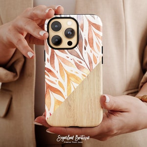 Tropical Leaf Phone Case: Wooden Texture, Slim Protective Cover