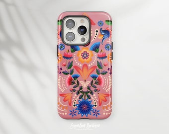 Ethnic Folk Floral Phone Case - Vibrant Mexican Folk Art, European Floral Pattern iPhone and Samsung Google Pixel Protective Slim Fit Cover