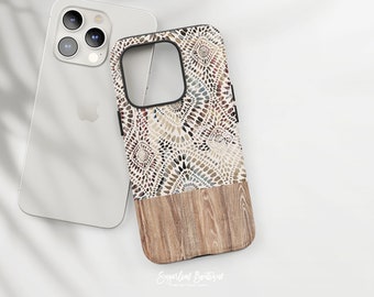 Vintage Tribal Pattern Beige Classic & Modern Ethnic Print Boho Wood Pattern - iPhone and Samsung Google Pixel Protective Slim Fit Cover