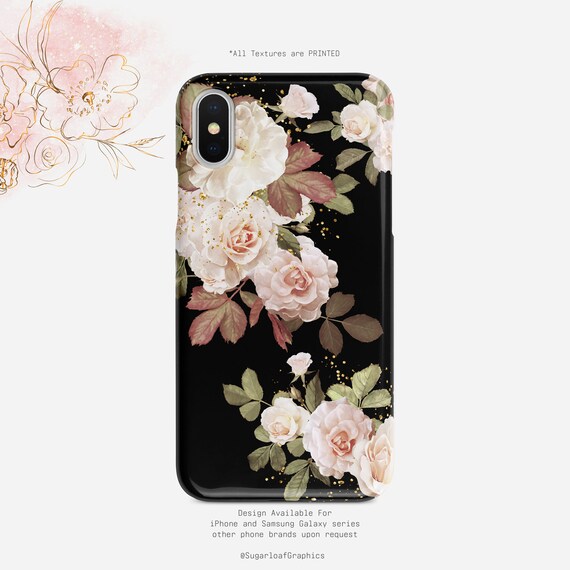 Pink Rose Phone Case Black Gold Glitter Iphone Case Iphone X Etsy