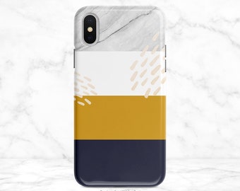 Navy Yellow White Marble Phone Case Abstract Art iPhone Case  iPhone X Case iPhone XS Case iPhone XR Case iPhone XS Max Case Nf