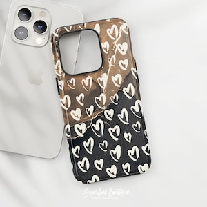 Black & Copper Heart Pattern Valentine Forever Urban Chic Geometric Modern Minimalistic - iPhone and Samsung Protective Slim Fit Covers