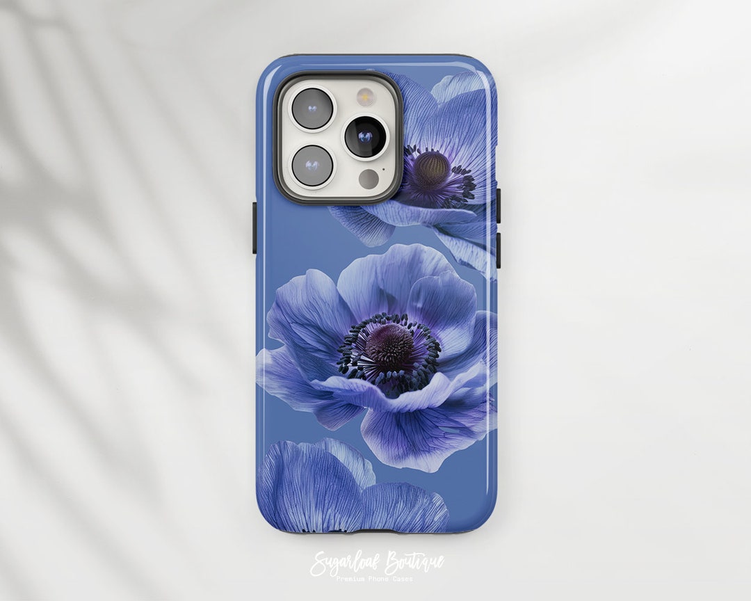 Elegant Blue Poppy Phone Case, Artistic Floral Pattern, Mystical Fairy