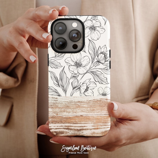 Coque pour Samsung S22 Ultra botanique en bois de grange rustique pour iPhone 14+ iPhone SE4 Botanical pour Pixel 6 Pro, motif bohème et art floral