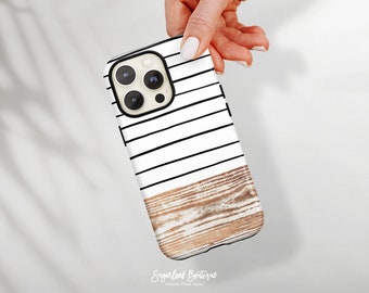 Boho Stripe Pattern Rustic Barn Wood Geometric Pattern Modern Minimalistic Elegant Design - iPhone and Samsung Protective Slim Fit Covers