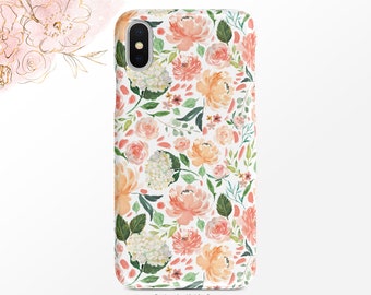 Peach Pink Rose and Peony Hydrangea Floral Pattern iPhone Case  iPhone X Case iPhone XS Case iPhone XS Max Case XR Case  Nf