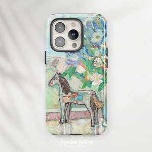 Horse & Flower Fine Art Elegant Spring Gadern Blooms Impressionist Classic Floral Painting - iPhone and Samsung Protective Slim Fit Cover