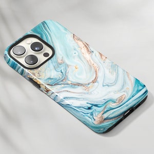 Teal Blue Marble Phone Case: Glitter Accents, Slim or Tough
