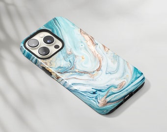 Teal Turquoise Gold Glitter Mint Blue Marble Print iPhone 14 Pro Max 14 Plus iPhone SE4 Samsung Note 20 Ultra S22 Plus S21 FE A51 A72 A90