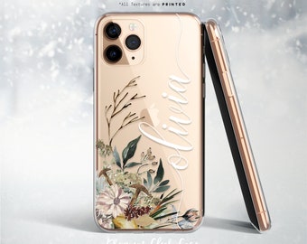 Personalized Woodland Floral Bouquet Nature Clear Rubber Phone Case iPhone 13 Case iPhone 13 Pro Case iPhone 13 Pro Max Samsung S21 Plus