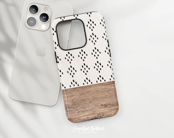 Boho Wood Pattern Phone Case - Slim Fit, Beige Polka Dot