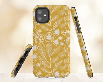 Floral Phone Case: Mustard Yellow Botanical Design - Slim & Tough Styles