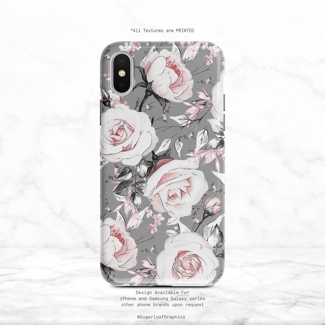 Blush Pink Rose Phone Case Floral Pattern iPhone Case Gray iPhone X