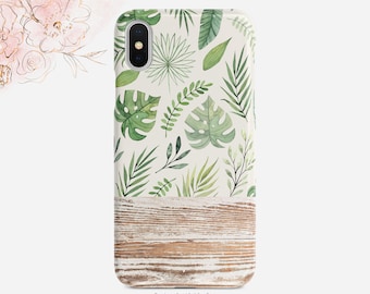 Palm Leaves Phone Case Greenery Iphone Case Tropical  Wood Grain iPhone X Case iPhone XS Case iPhone XR Case iPhone XS Max Case Nf