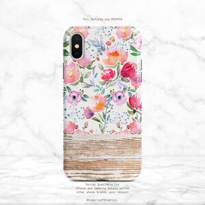 Pink Flower Phone Case Watercolor Art iPhone Case Wood Grain  iPhone X Case iPhone XS Case iPhone XR Case iPhone XS Max Case Nf